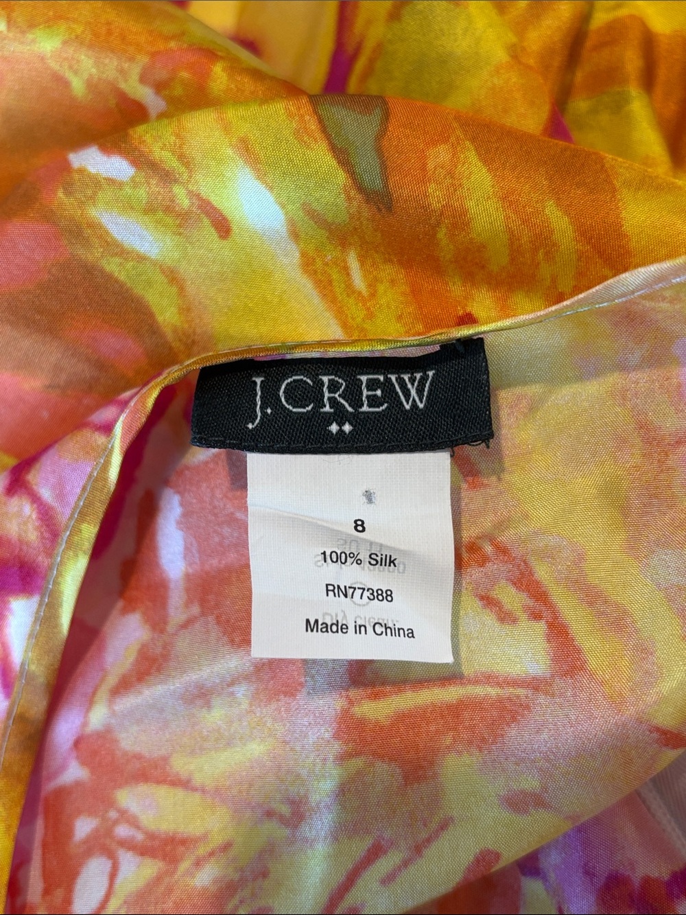J. Crew Silk Watercolor 100% SILK Tank Top in Orange, Yellow & Pink